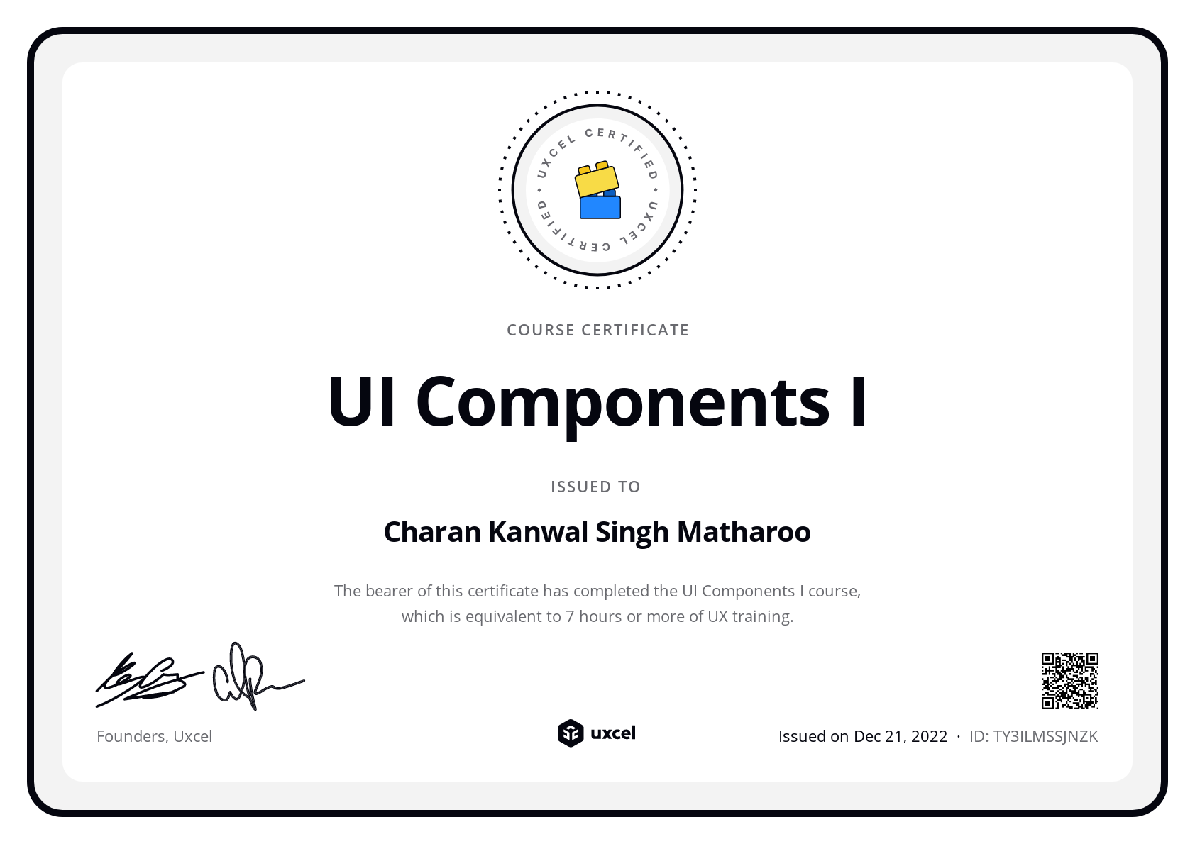 Charan Kanwal Singh Matharoo's certificate